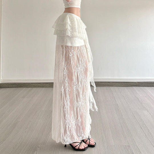 Damen Spitzenrock mit voluminösen Rüschendetails EB