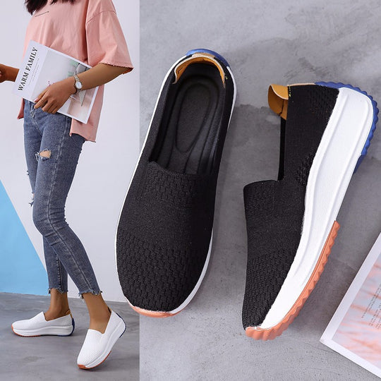 Damen sportliche Slip-On Sneakers mit atmungsaktiver Strickoberfläche EB