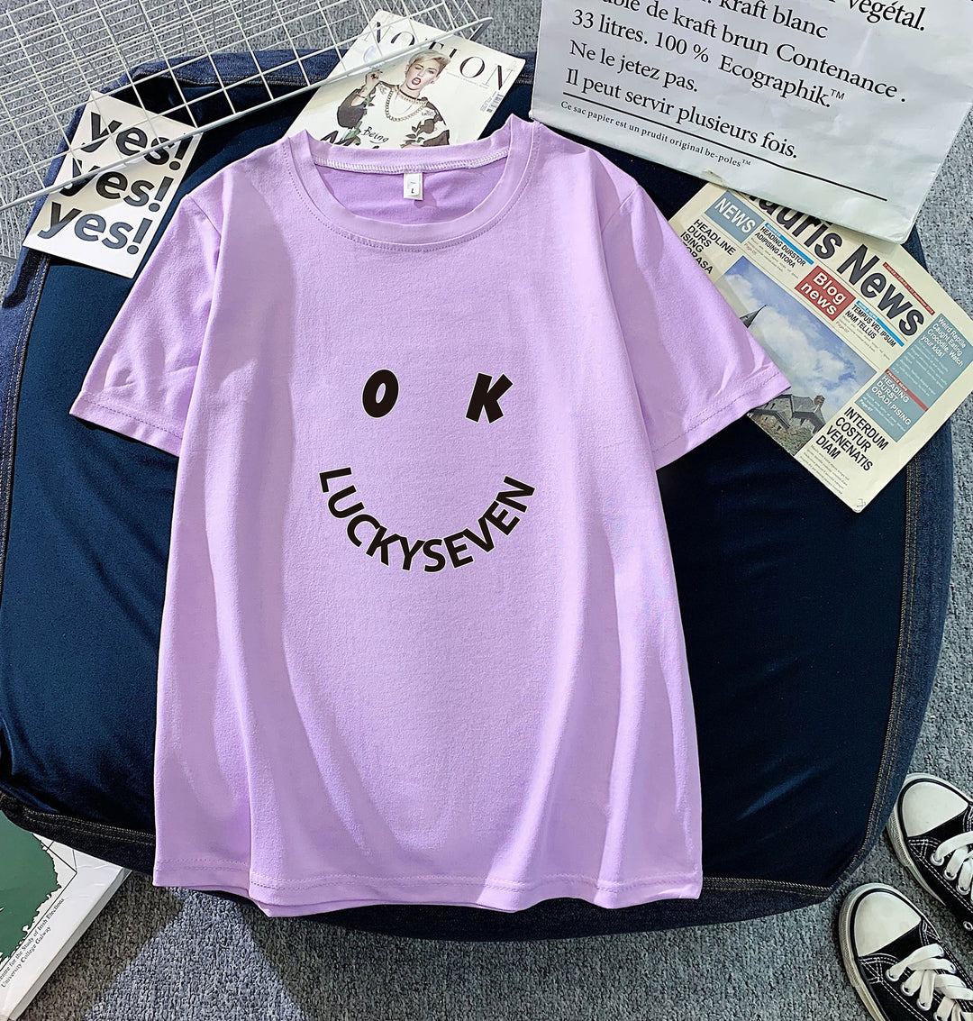 Damen modisches T-Shirt mit lässigem Smiley-Print und hochwertiger Baumwollqualität EB