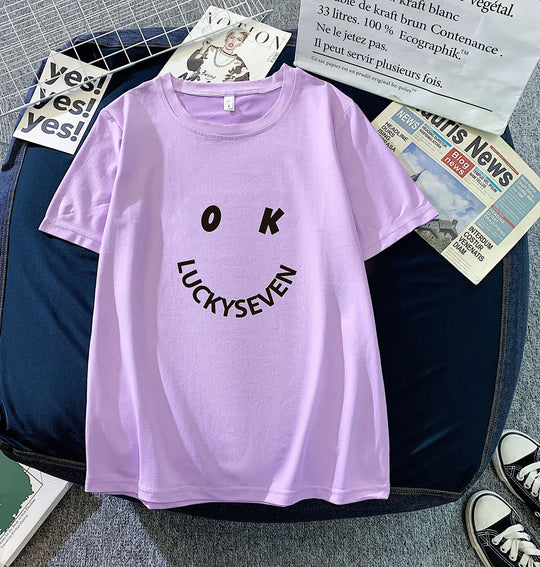 Damen modisches T-Shirt mit lässigem Smiley-Print und hochwertiger Baumwollqualität EB