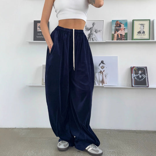 Damen weite Velours-Hose mit elastischem Bund und praktischen Seitentaschen EB