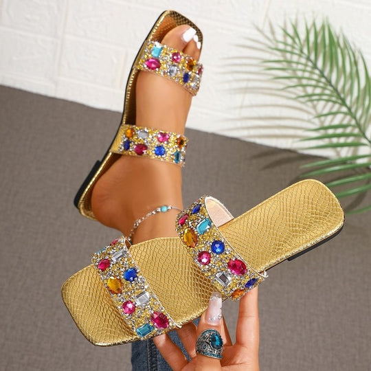 Damen elegante Flip-Flops mit funkelnden Stein-Applikationen EB