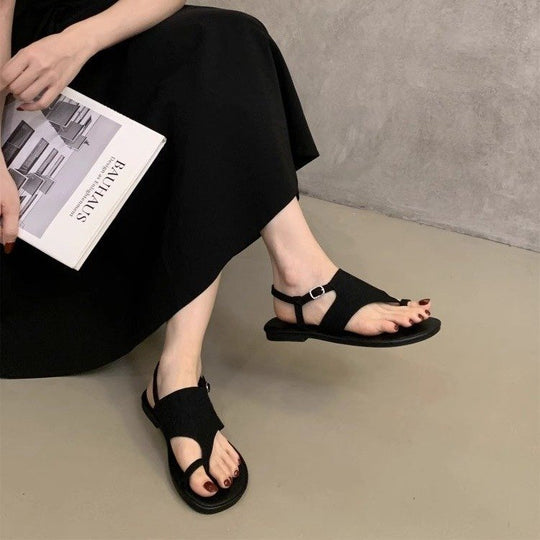 Damen elegante Zehentrenner-Sandalen mit verstellbarem Riemen und komfortablem Fußbett EB