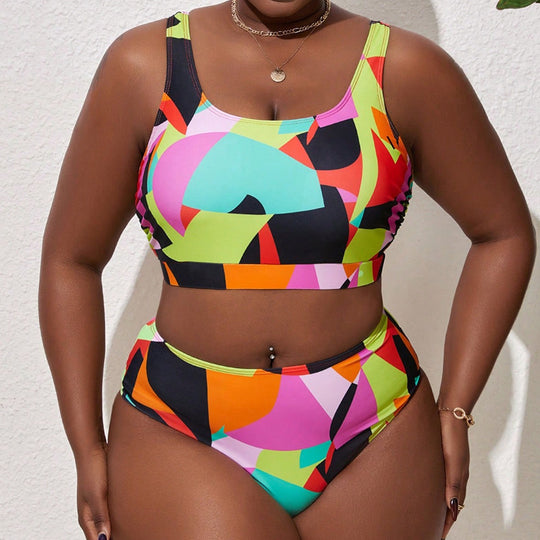 Damen Bikini-Set mit farbenfrohem geometrischem Muster EB