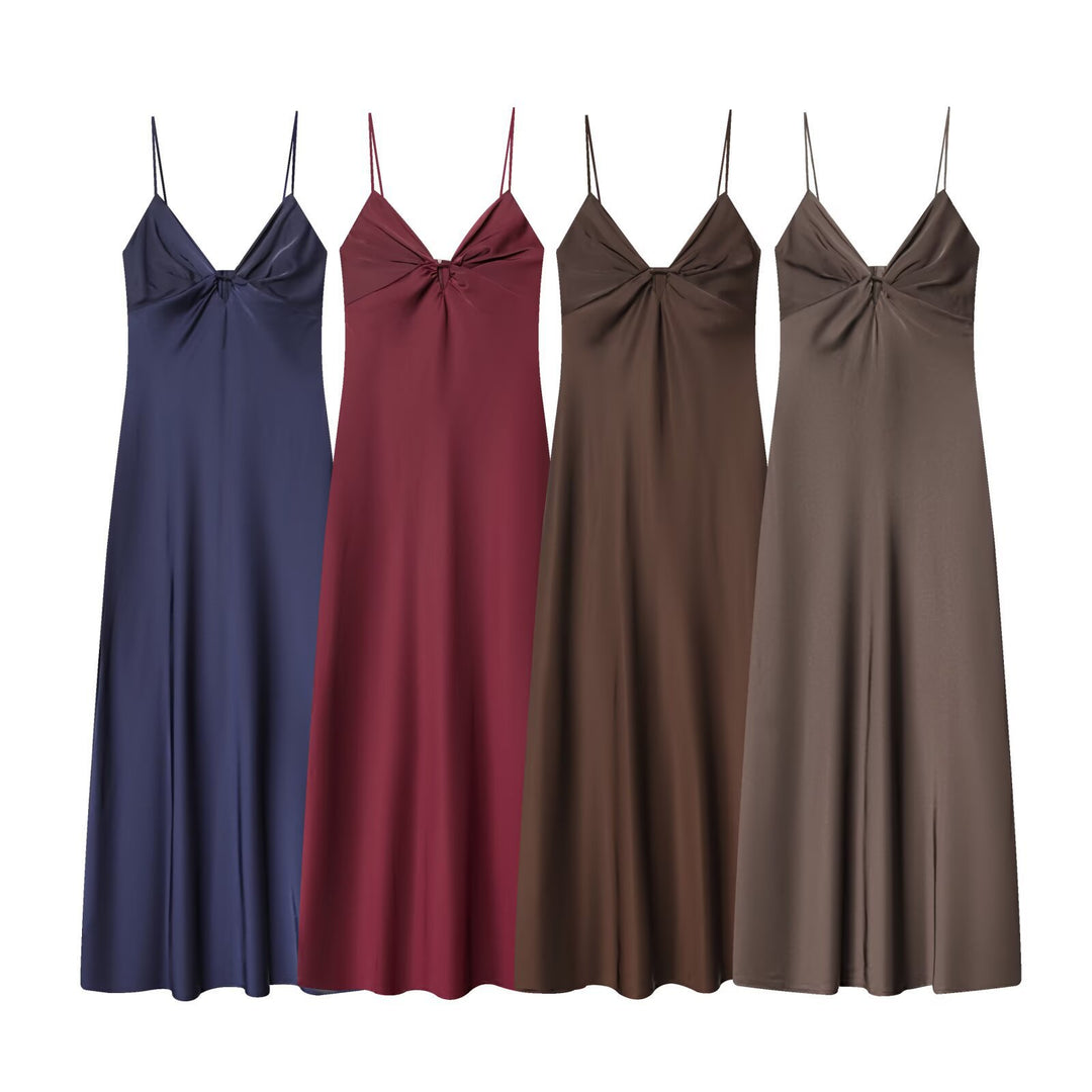 Damen Maxikleid mit elegantem Wasserfallausschnitt und zarter Drapierung EB