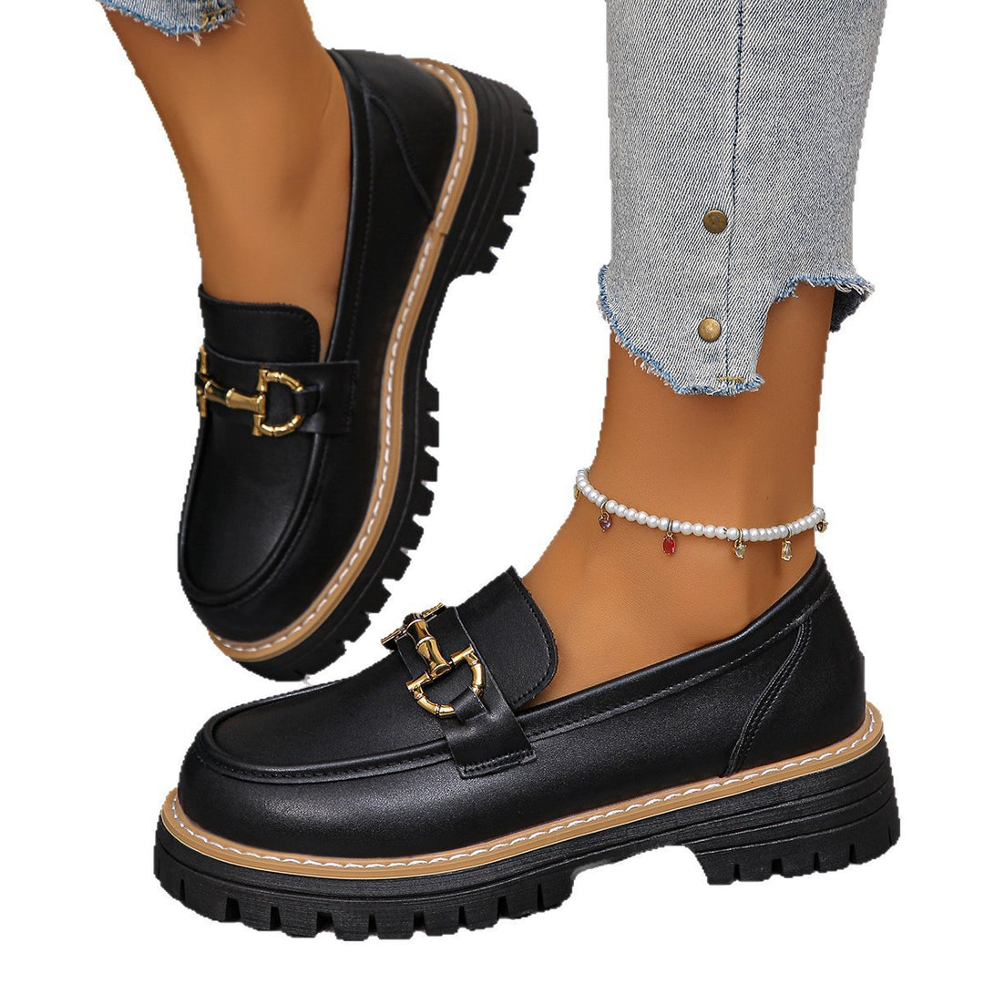Damen Modische Loafers mit glänzender Oberfläche und dekorativem Ketten-Detail EB