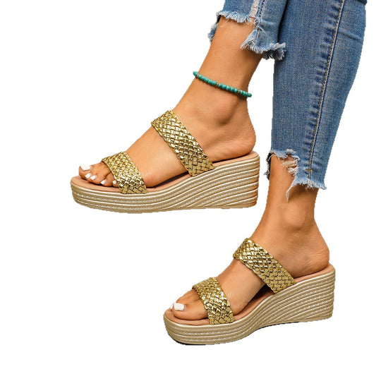 Damen Wedge-Pantoletten mit geflochtenem Riemendesign und komfortabler Sohle EB