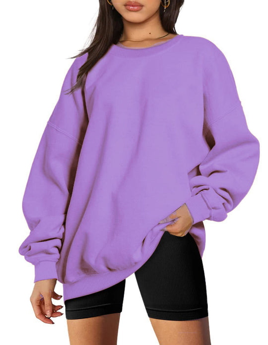 Damen nan extralanger Oversize-Sweatpullover mit Ballonärmeln, geripptem Saum und angerauter Innenseite EB