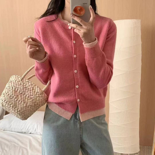 Damen Strickcardigan mit Rundhalsausschnitt und Knopfdetail EB
