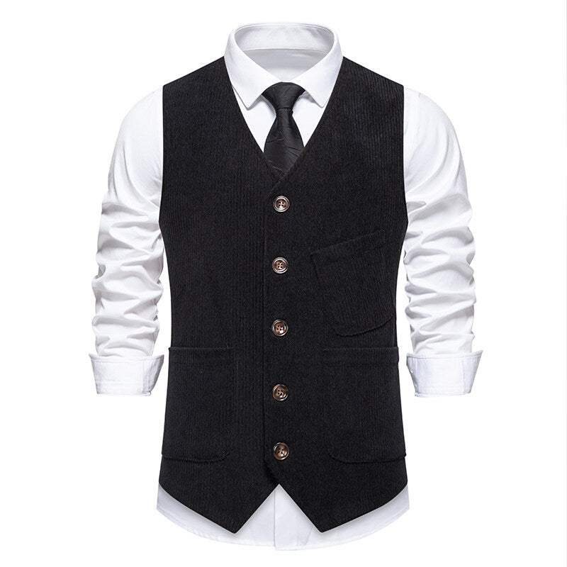 Herren elegante Cordweste mit praktischen Taschen und fein strukturiertem Design EB