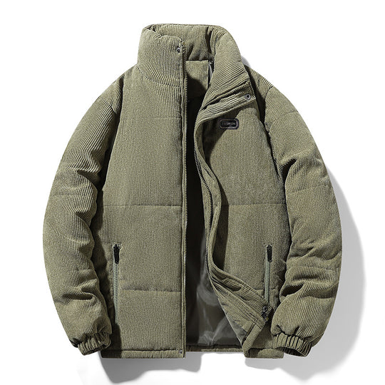 Herren gesteppte Cordjacke mit hohem Stehkragen, warmer Füllung und Reißverschlusstaschen EB