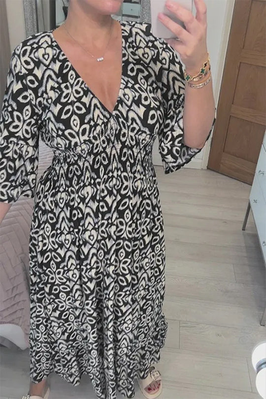 Damen Maxikleid mit schmeichelndem V-Ausschnitt und voluminösen Ärmeln EB