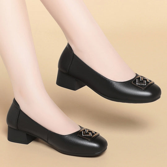 Damen Elegante Ballerinas mit modischem Schmuckdetail und bequemem Blockabsatz EB