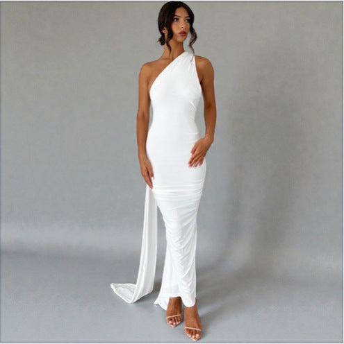 Damen Einseitiges Maxi-Kleid mit elegantem Schnitt und fließendem Saum EB