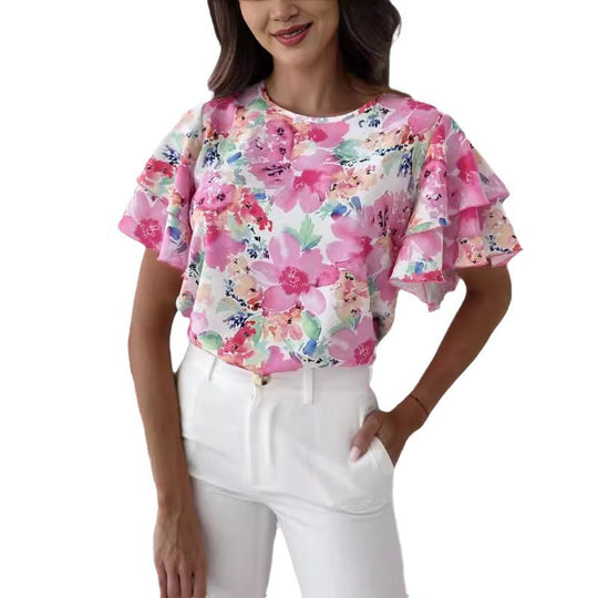 Damen Bluse mit Volants und floralem Muster EB