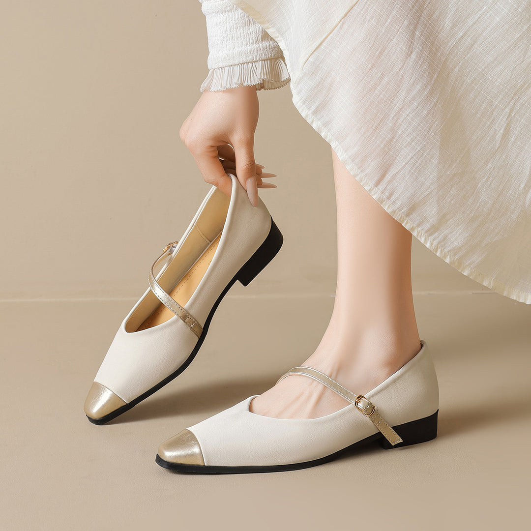 Damen Ballerinas mit modischem Riemchen und eleganter Metallspitze EB