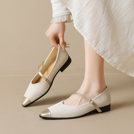 Damen Ballerinas mit modischem Riemchen und eleganter Metallspitze EB