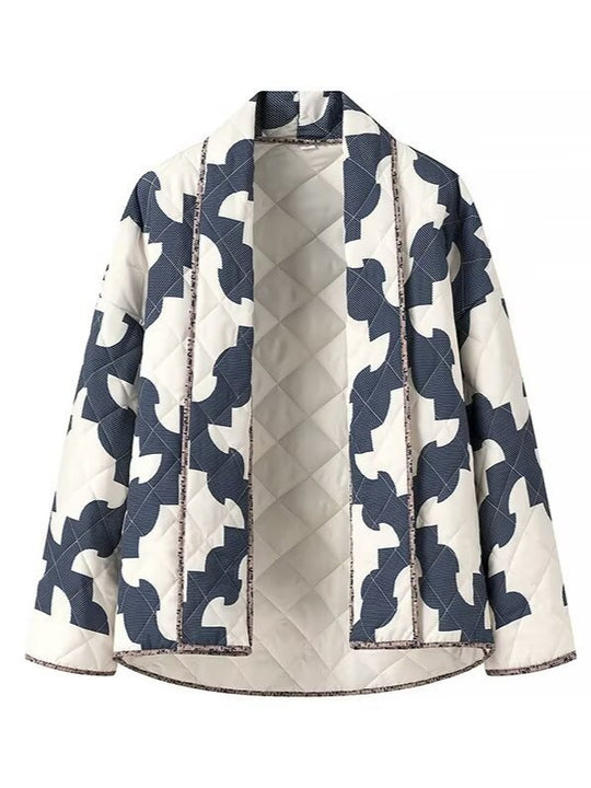 Damen gesteppte Jacke mit modernem Geometrie-Muster und offenem Schnitt EB