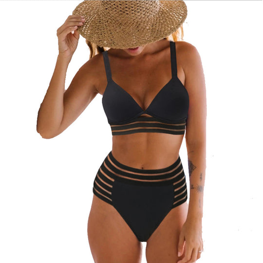 Damen Hochgeschnittener Bikini mit grafischem Pflanzendesign EB