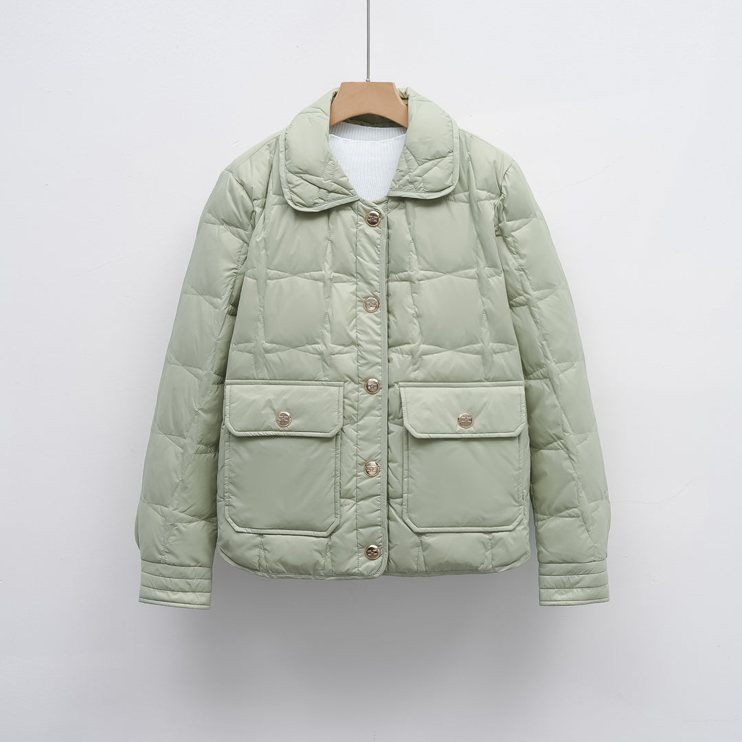 Damen modische gesteppte Jacke mit Taschen und Knopfverschluss EB
