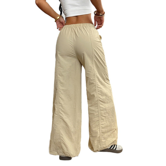 Damen Weite Leinenhose mit elastischem Bund und seitlichen Taschen EB