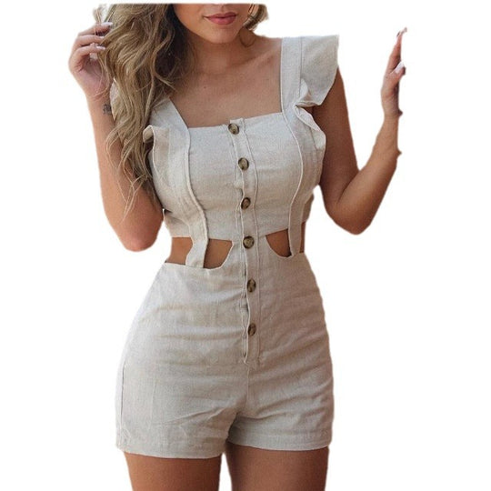 Damen Figurbetonter Playsuit mit Rüschendetails und Knopfleiste EB