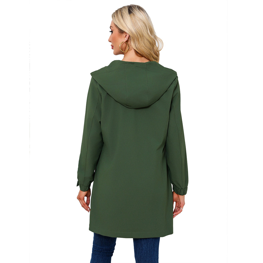 Damen modische Regenjacke mit Kapuze und praktischen Taschen EB