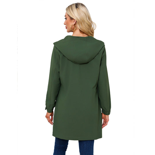 Damen modische Regenjacke mit Kapuze und praktischen Taschen EB