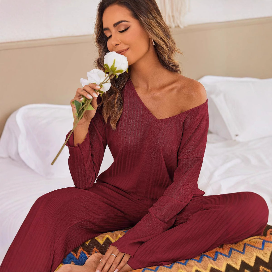 Damen Komfortable Pyjamajacke mit elegantem V-Ausschnitt und weitem Schnitt EB