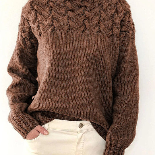 Damen Strickpullover mit hochgeschlossenem Kragen und trendigem Zopfmuster EB