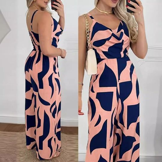 Damen eleganter Jumpsuit mit Casino-Ärmeln und Drapierung EB