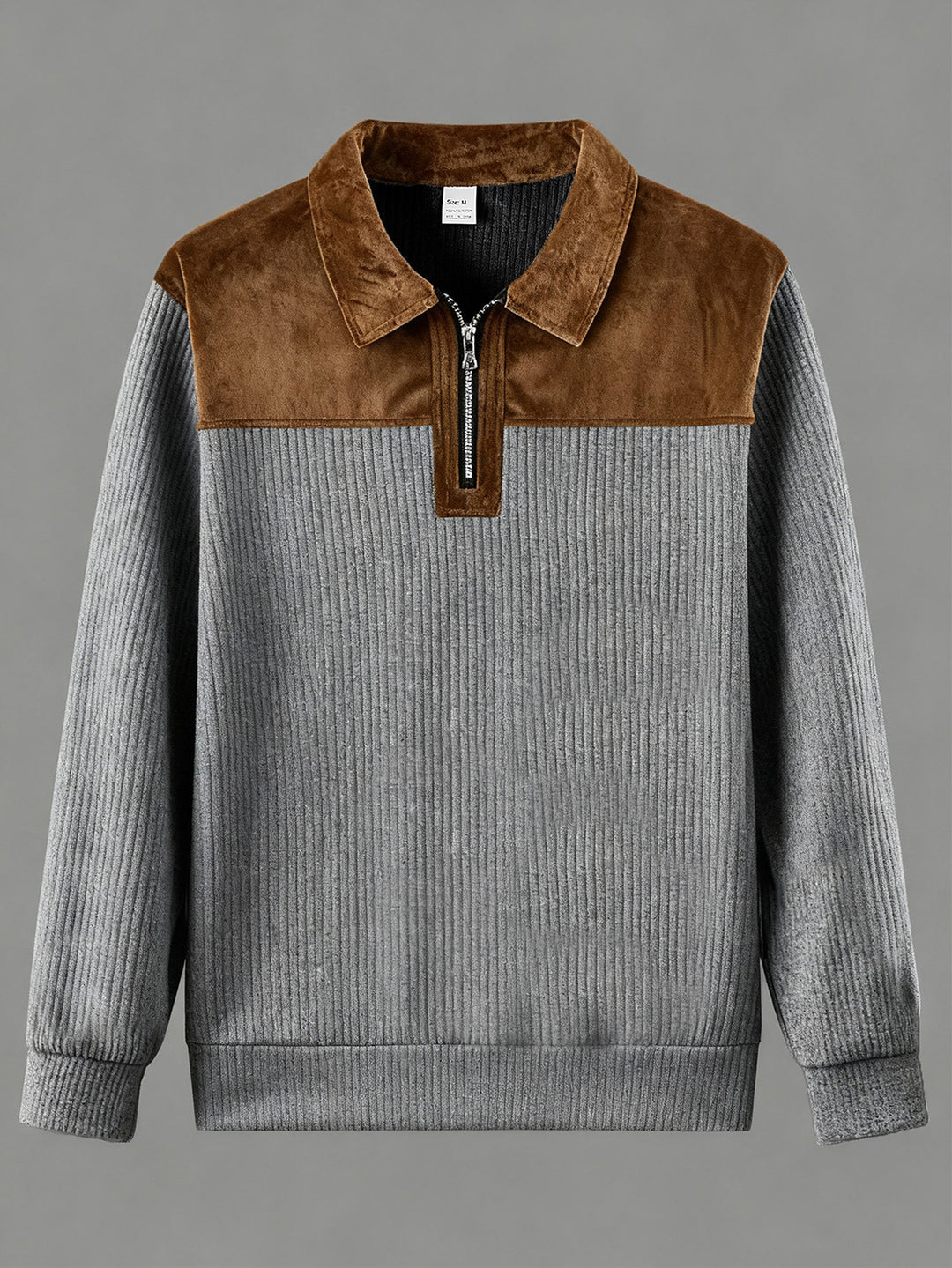 Unisex nan feinstrukturierter Strickpullover mit halbem Reißverschlusskragen und Samtbesatz EB