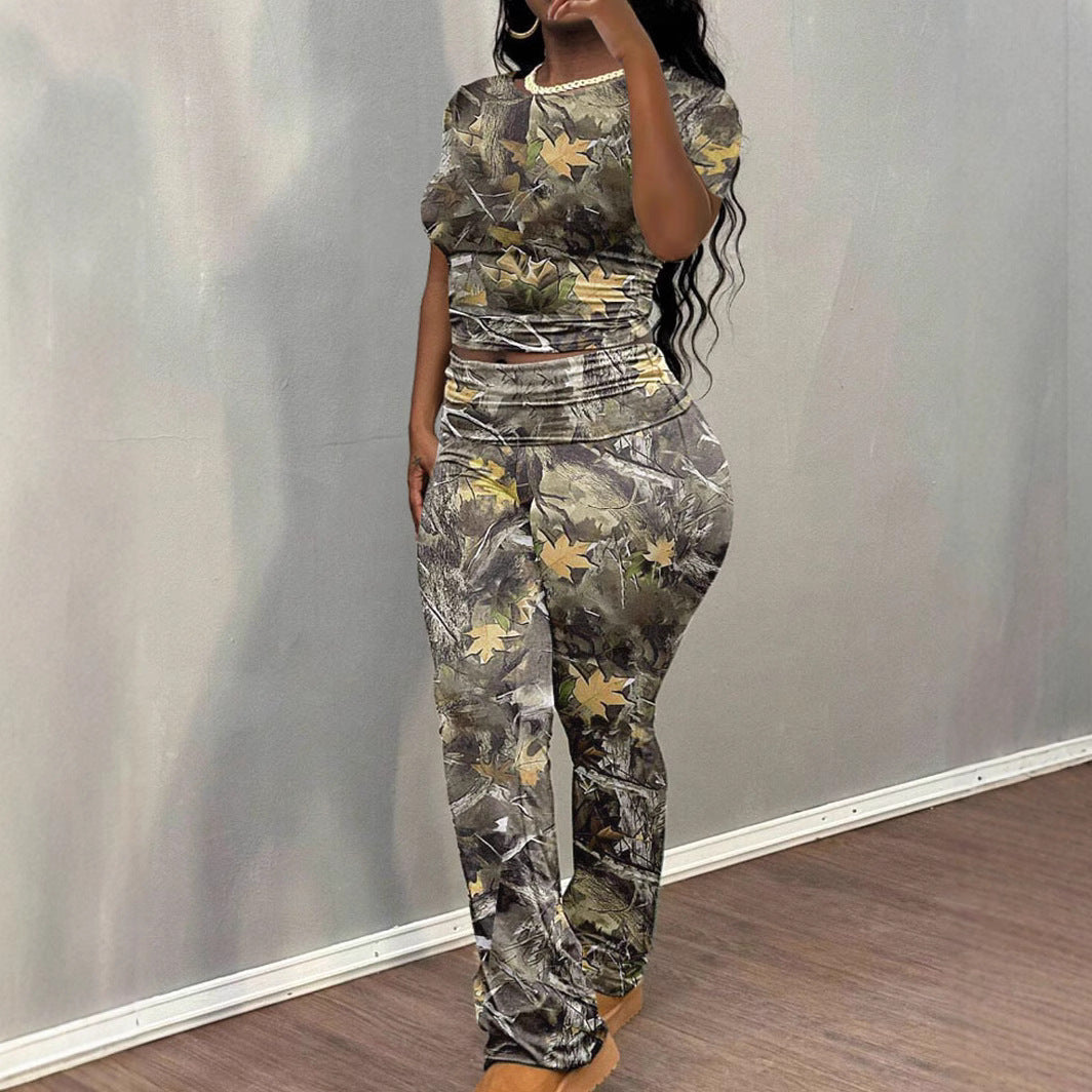 Damen Sportliches Set mit trendigem Camouflage-Muster und elastischem Bund EB