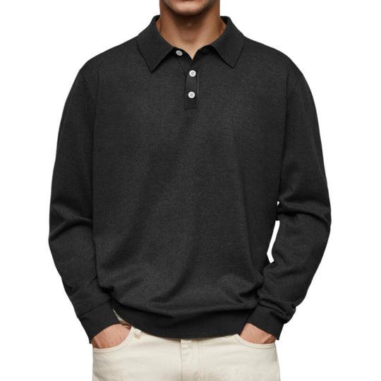 Herren Feinstrick-Poloshirt mit Knopfleiste und Rippbündchen EB