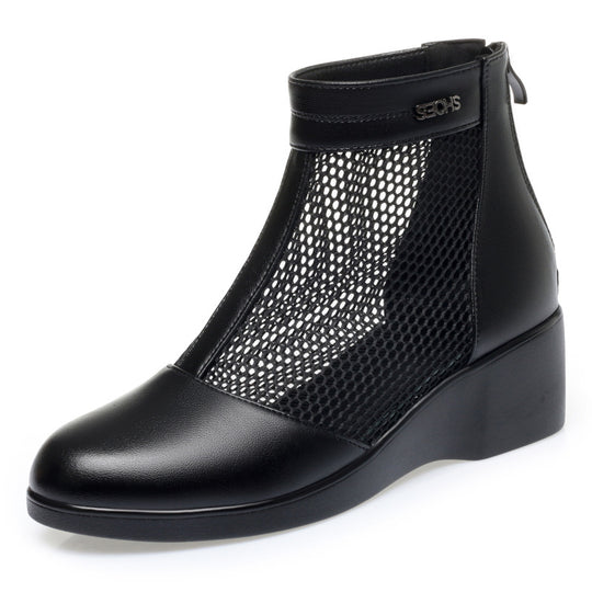 Damen Wedge-Stiefeletten mit atmungsaktivem Netzdesign und elegantem Riemen EB
