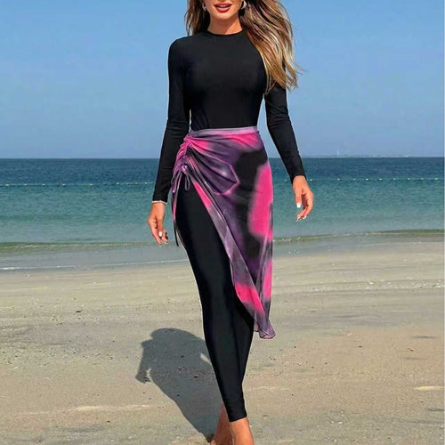 Damen Eleganter langer Badeanzug mit Wickelrock EB