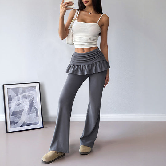 Damen Hochwertige Flared Hose mit Rüschendetails EB