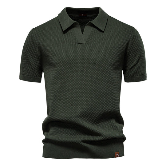 Herren nan strukturiertes Feinstrickpoloshirt mit offenem Reverskragen EB
