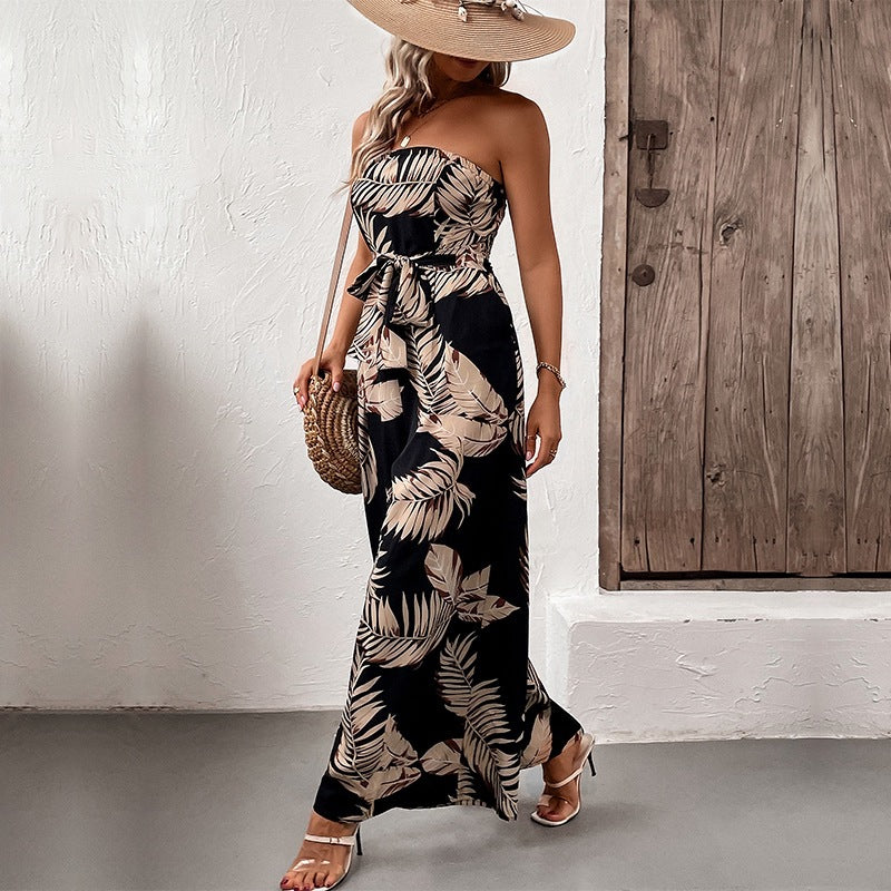 Damen Maxi-Jumpsuit mit strukturiertem Bandeau-Oberteil und lässigem Schnitt EB
