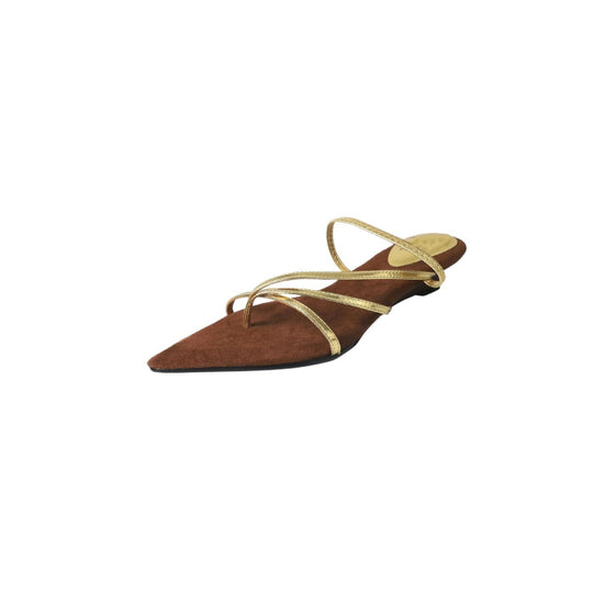 Damen elegante flache Sandalen mit geschwungenem Riemendesign EB