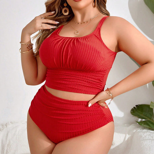 Damen Hochgeschnittener Bikiniset mit gerafftem Oberteil EB