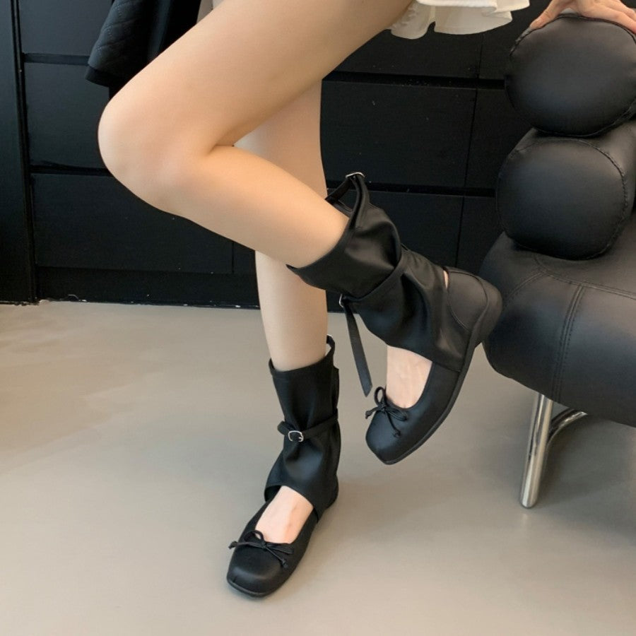 Damen modische Ballerinas mit elastischem Riemen und charmantem Schleifenakzent EB