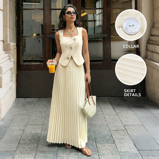 Damen Plissiertes Maxikleid mit elegantem Überwurf EB