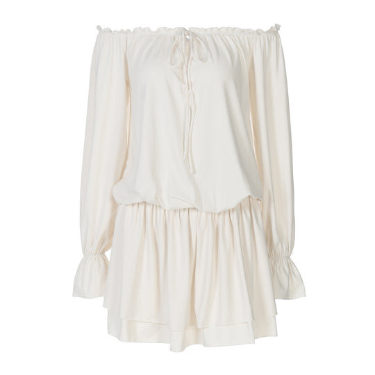 Damen Off-Shoulder Freizeitkleid mit schwingendem Rock und zarten Rüschendetails EB