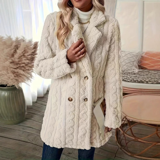 Damen Fleece-Winterjacke mit strukturiertem Design und eleganten Knöpfen EB