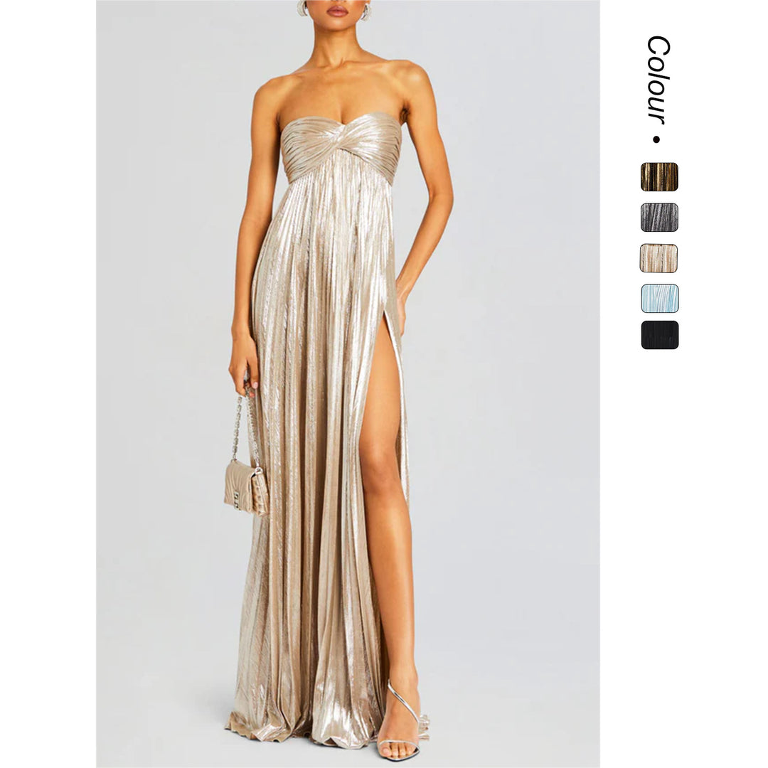 Damen Abendkleid mit schulterfreiem Design und elegantem Schlitz EB