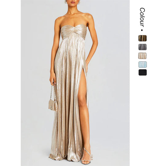 Damen Abendkleid mit schulterfreiem Design und elegantem Schlitz EB
