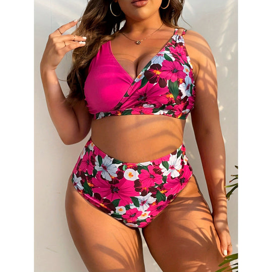 Damen Hochgeschnittener Bikini mit floralem Wickeldesign EB