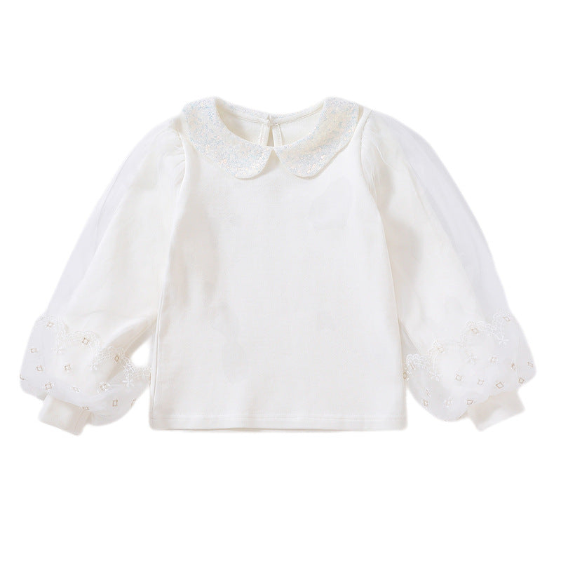 Mädchen Sweatshirt mit eleganten Tüllärmeln und auffälligem Kragen EB