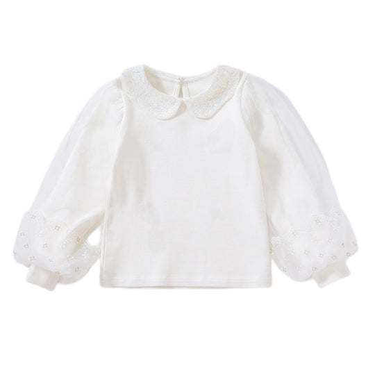 Mädchen Sweatshirt mit eleganten Tüllärmeln und auffälligem Kragen EB